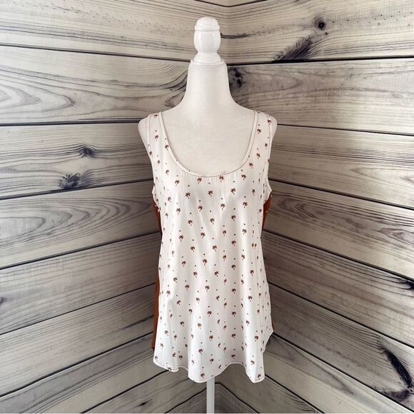 Dolan Anthropologie Brown & White Palm Tree Patterned Colorblock Tank Top - Picture 3 of 9